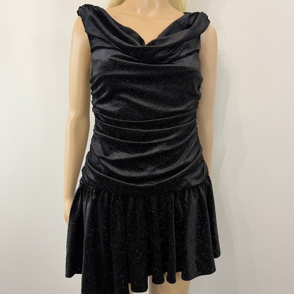 Zara Festive Days Black Gold Sparkly Cowl Neck Ruched Mini Dress Size L